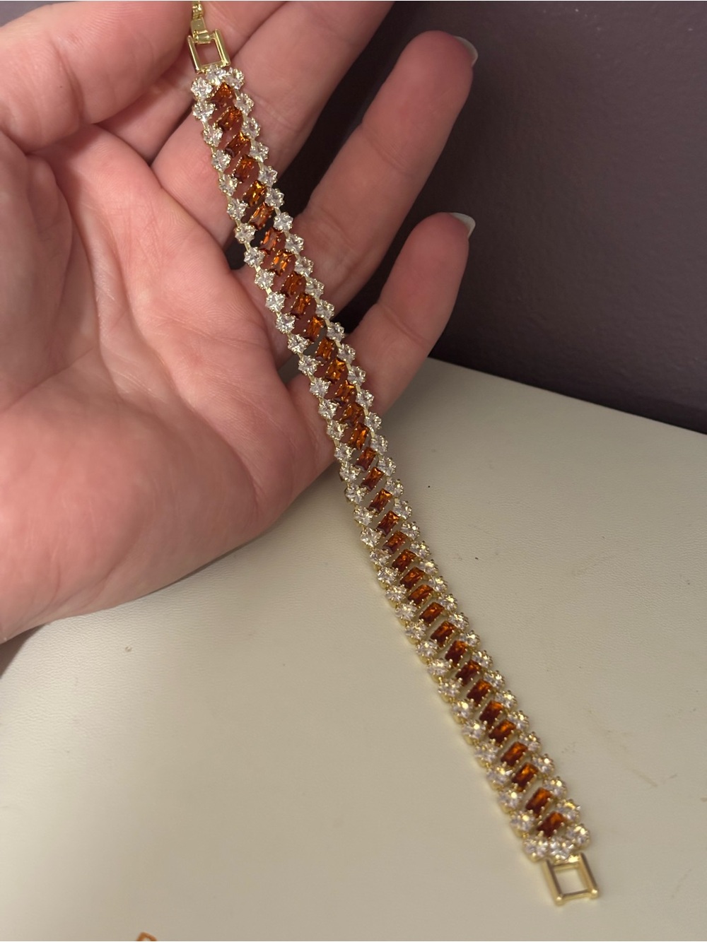 Gold-Tone Bracelet with Amber and Clear Stones - Picture 3 of 3